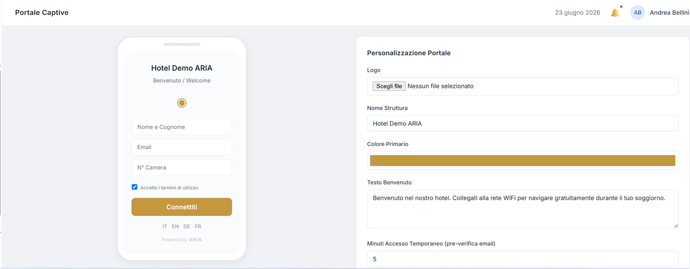 Editor captive portal con preview smartphone